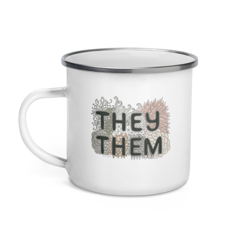 They/Them Pronouns Doodle -- Enamel Mug