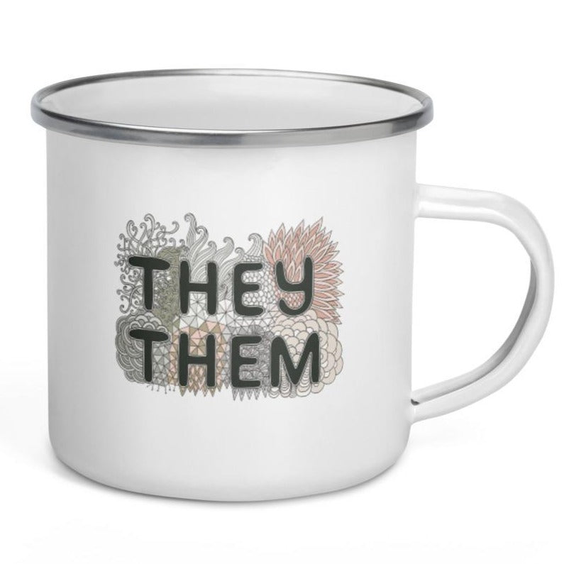 They/Them Pronouns Doodle -- Enamel Mug