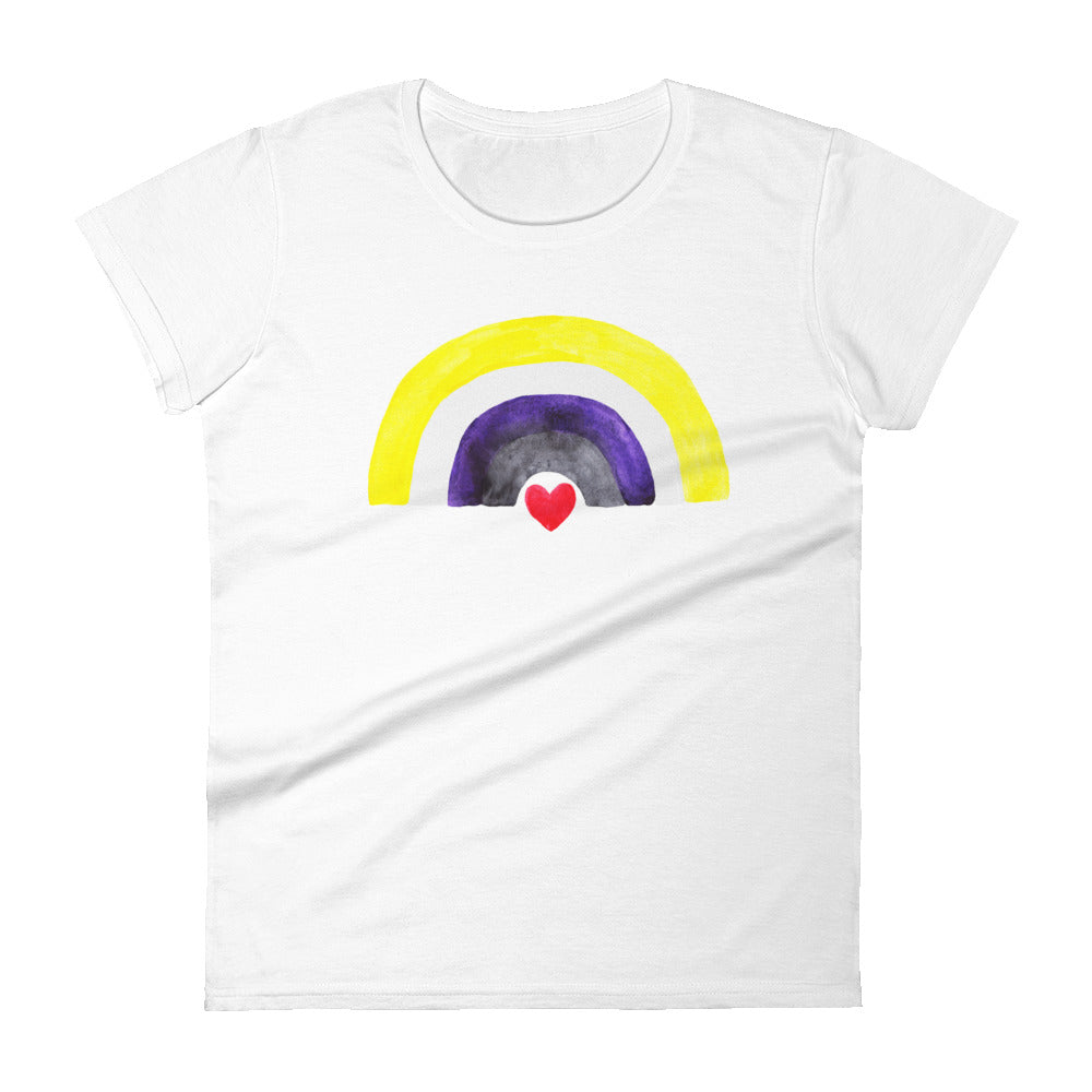 Non-Binary Watercolor Rainbow -- Fitted T-Shirt